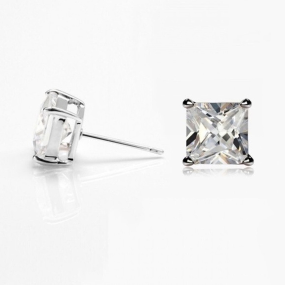 Renaissance Collection 18k White Gold Pl CZ Stud Earrings